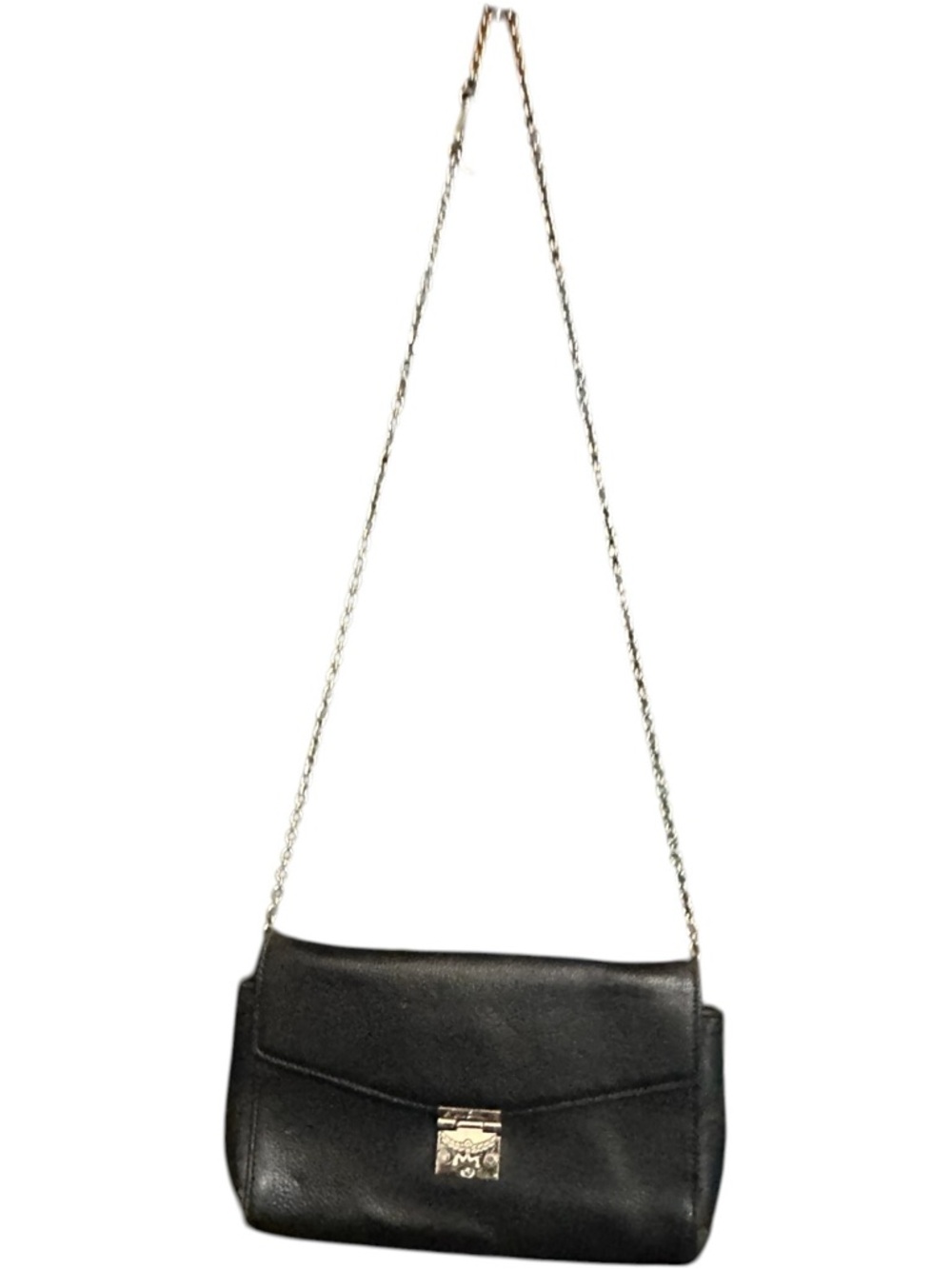 MCM Leather Envelope Chain Shoulder Bag Black Silver